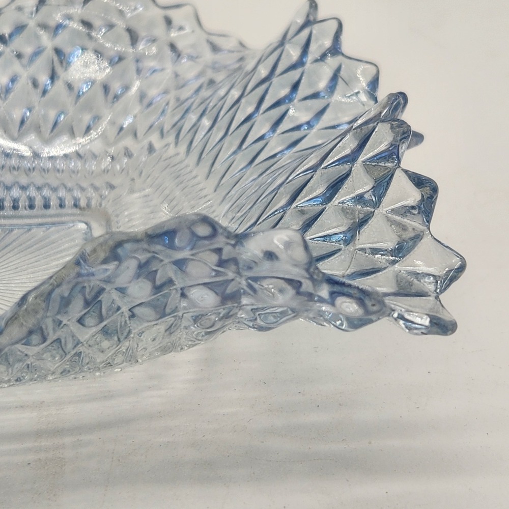Vintage Indiana Glass Ice Blue Diamond Point Sawtooth Ruffle Pressed Glass Dish - Picture 3 of 10